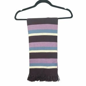Ann Taylor Factory Striped Scarf Purple Blue White Colorblock Fringe Knit Winter